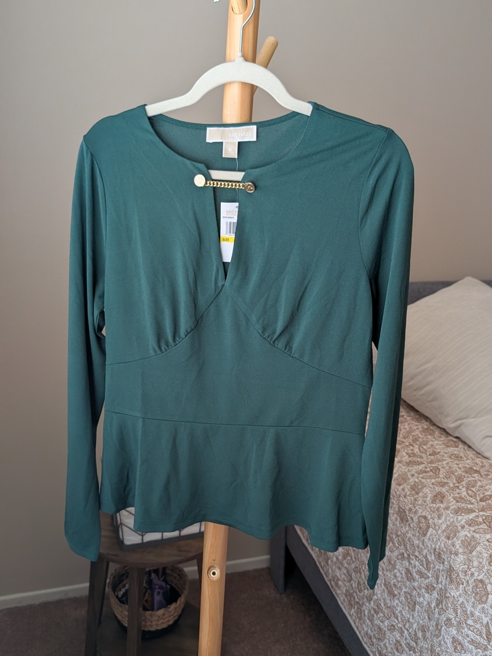 MICHAEL Michael Kors Teal Long-Sleeve Keyhole Top with Chain Bar